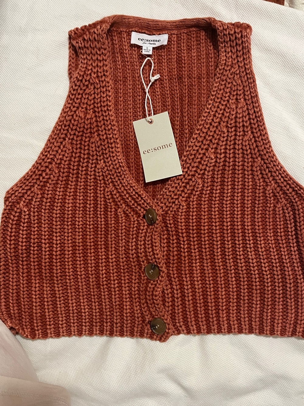 eesome Rust Ribbed V-Neck Button-Front Sweater Vest - Picture 3 of 4